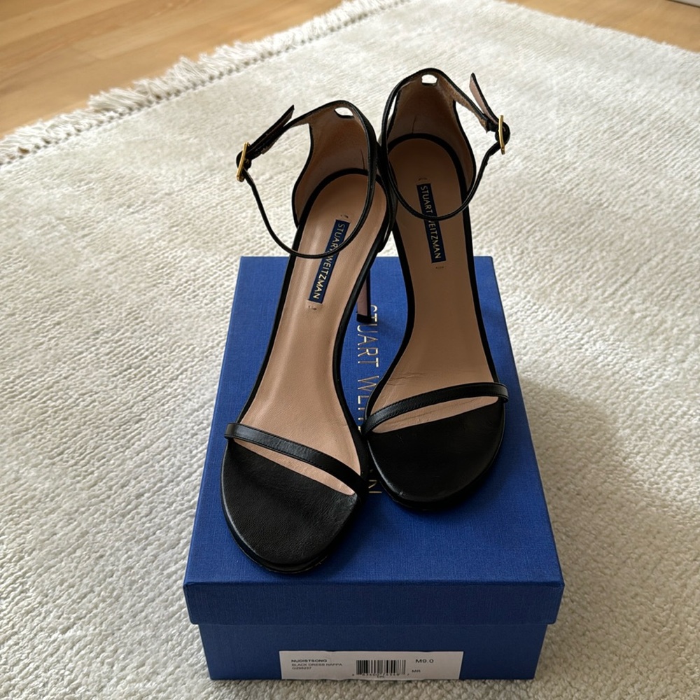 Stuart Weitzman Black Leather Strap Sandals